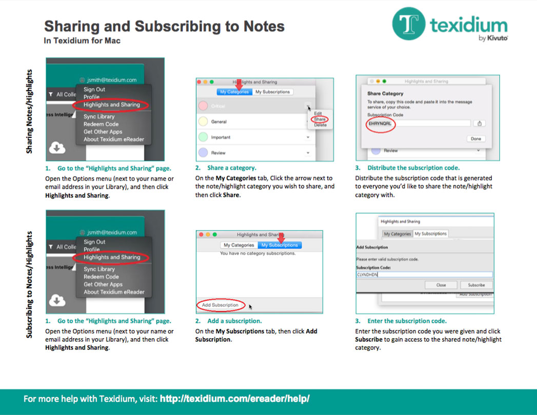 Sharing and Subscribing to Notes in Texidium Mac