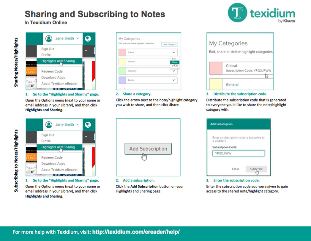 Sharing and Subscribing to Notes in Texidium Online