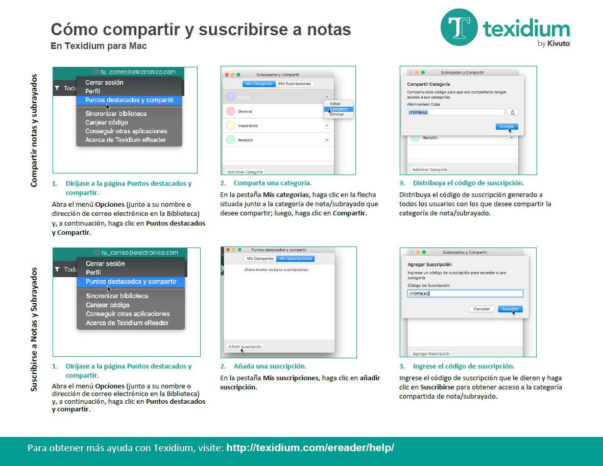 Compartir notas y subrayados - Texidium para Mac