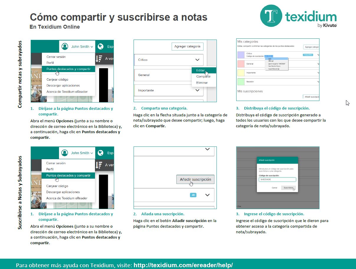 Compartir notas y subrayados - Texidium Online