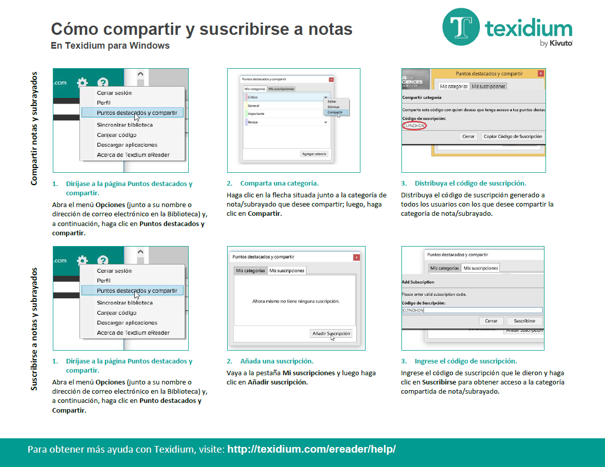 Compartir notas y subrayados - Texidium para Windows