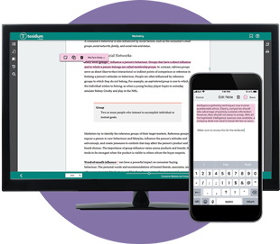 Purple circle showing a desktop and phone screen with the Texidium Reader
